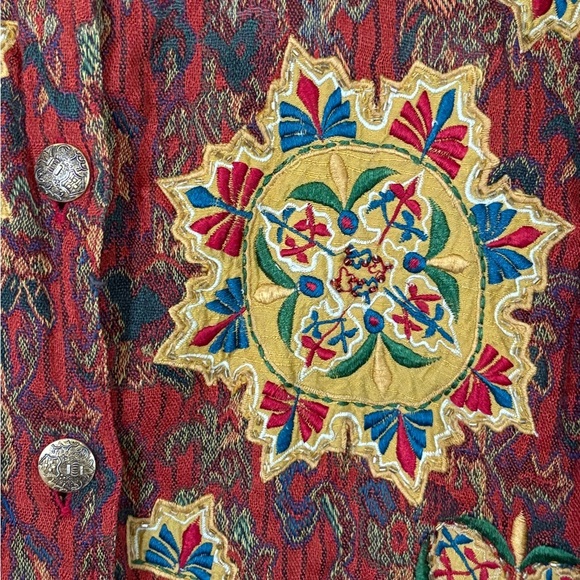 Tantrums Women's Burgundy Fall Patterned Embroidered Blazer Jacket - Picture 5 of 6